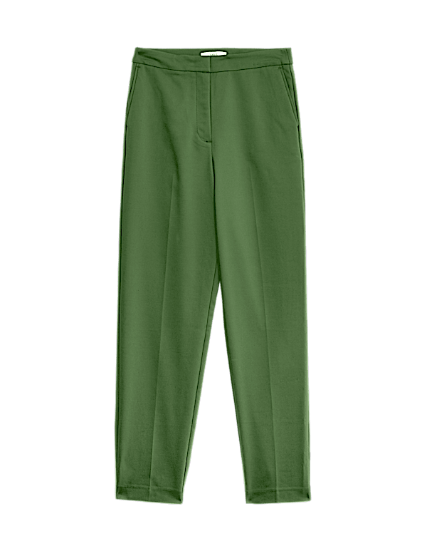 Cotton Blend Slim Fit Ankle Grazer Trousers