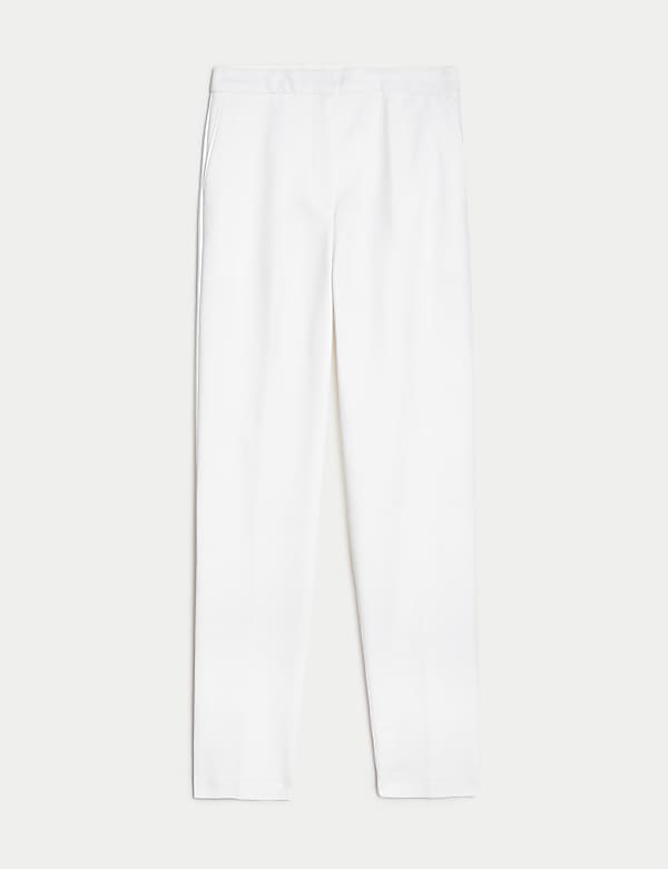 Cotton Blend Slim Fit Ankle Grazer Trousers - CY