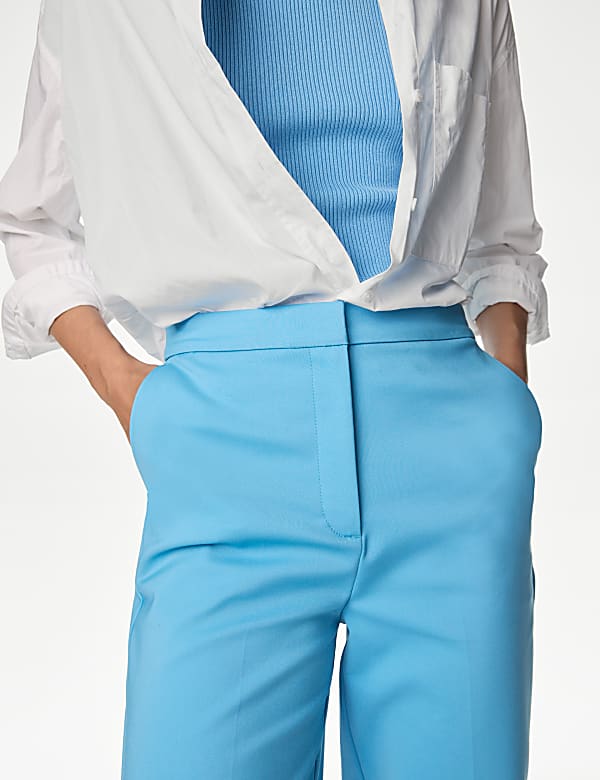 Cotton Blend Slim Fit Ankle Grazer Trousers