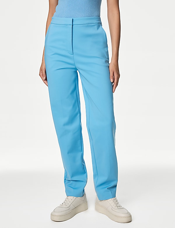 Cotton Blend Slim Fit Ankle Grazer Trousers