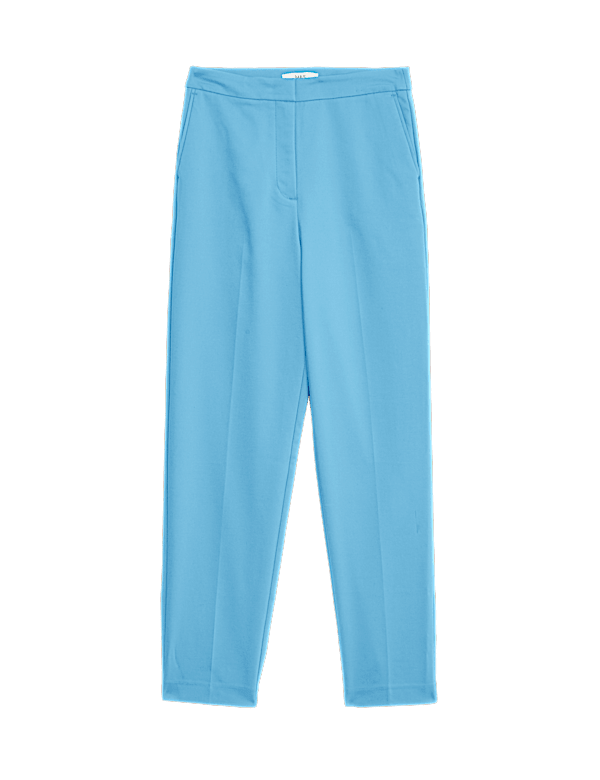 Cotton Blend Slim Fit Ankle Grazer Trousers