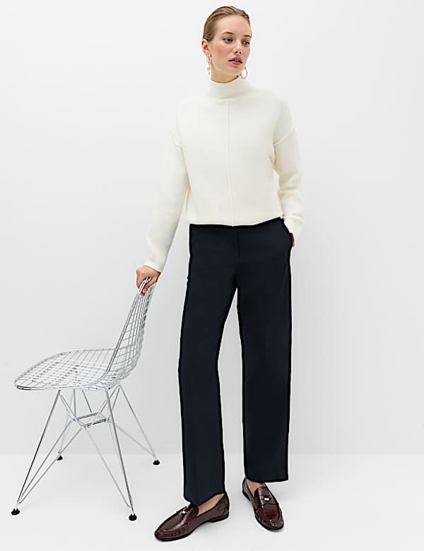 Woven Straight Leg Trousers with Stretch - DK