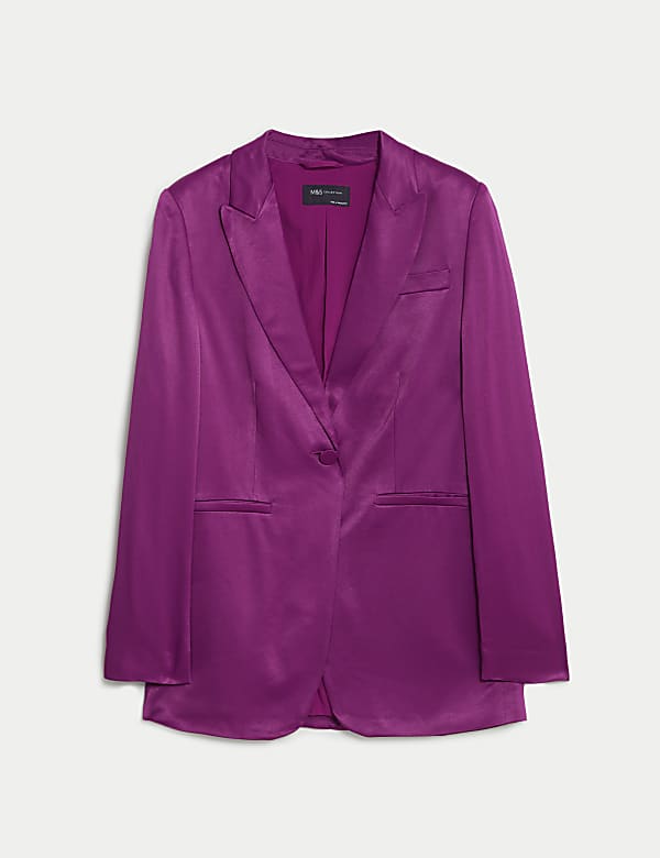 Blazer de aspecto satinado con botonadura simple informal - US