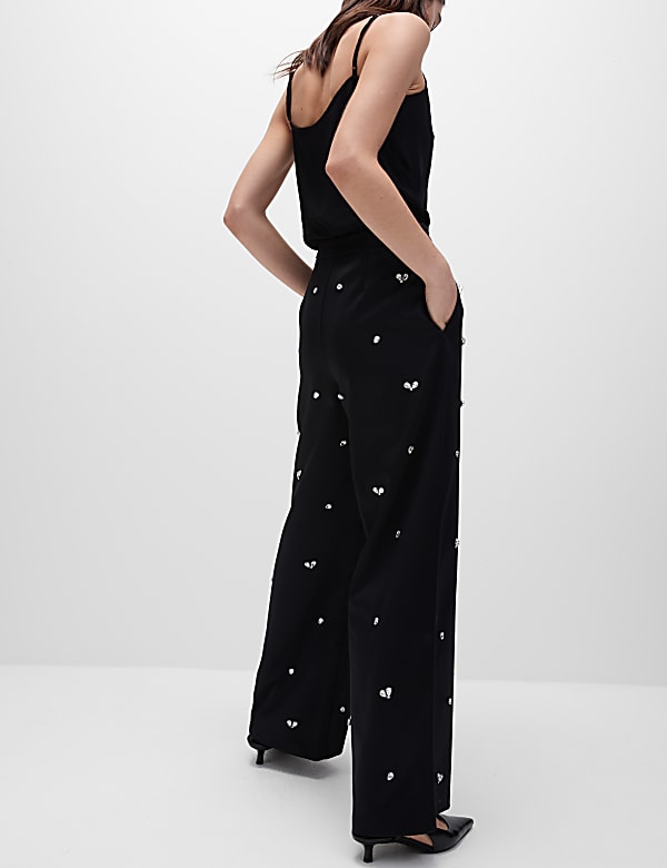 Celana Panjang Satin Kaki Lebar Pinggang Elastis - ID