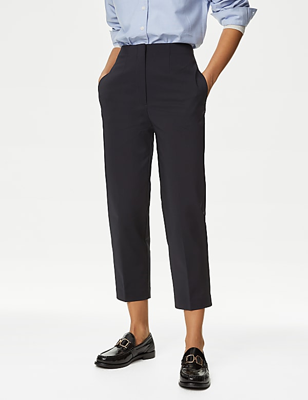 Cotton Blend Slim Fit Cropped Trousers