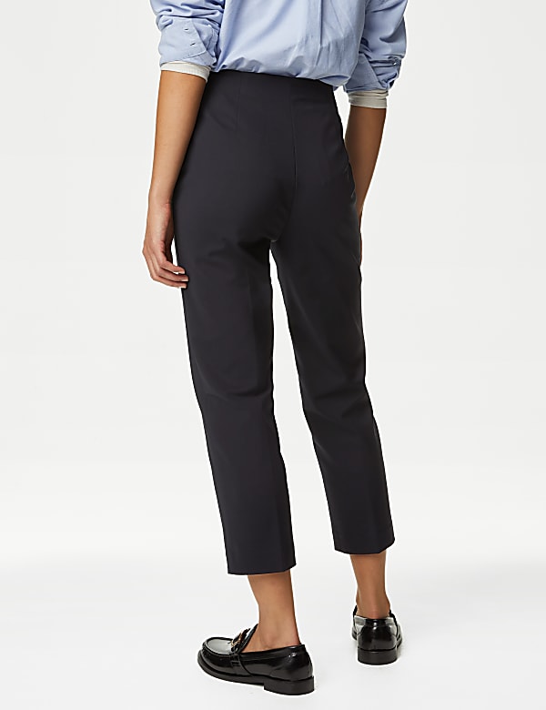Cotton Blend Slim Fit Cropped Trousers