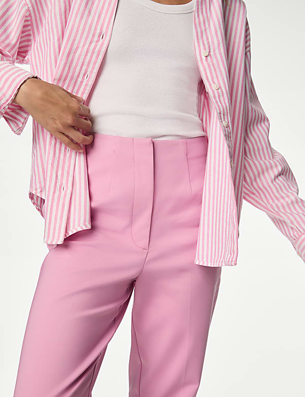 Cotton Blend Slim Fit Cropped Trousers