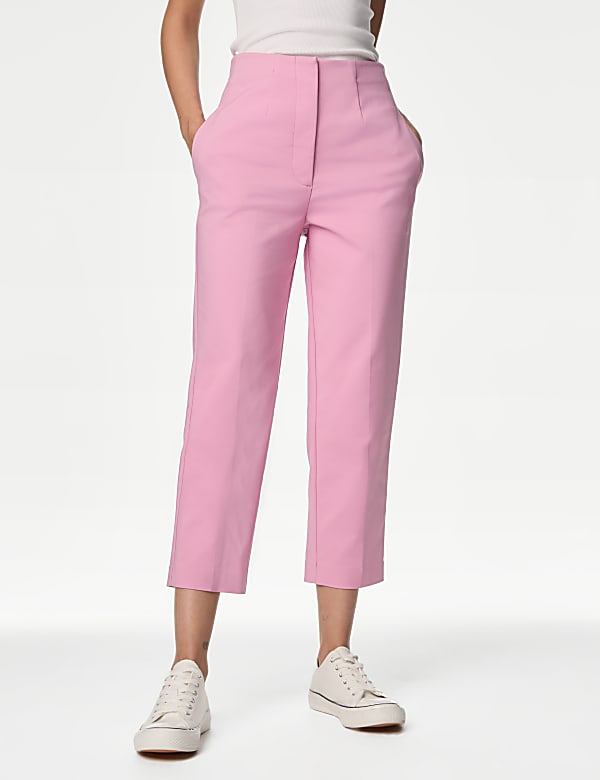 Cotton Blend Slim Fit Cropped Trousers