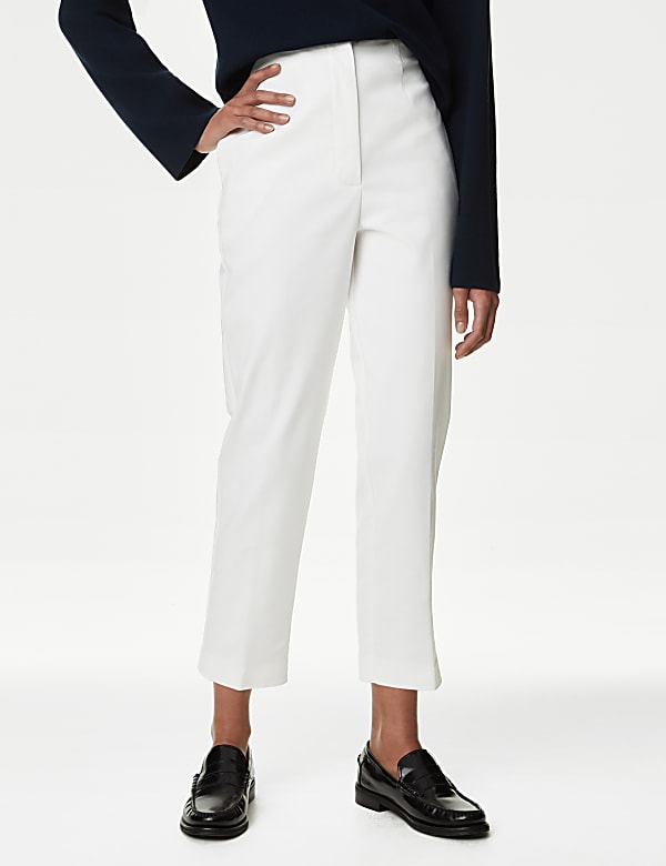 Cotton Blend Slim Fit Cropped Trousers