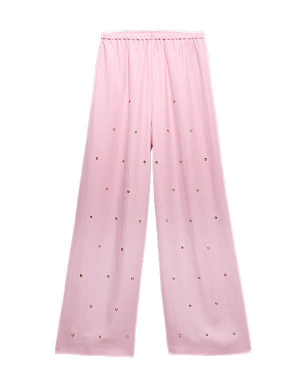 Satin Embellished Relaxed Straight Trousers