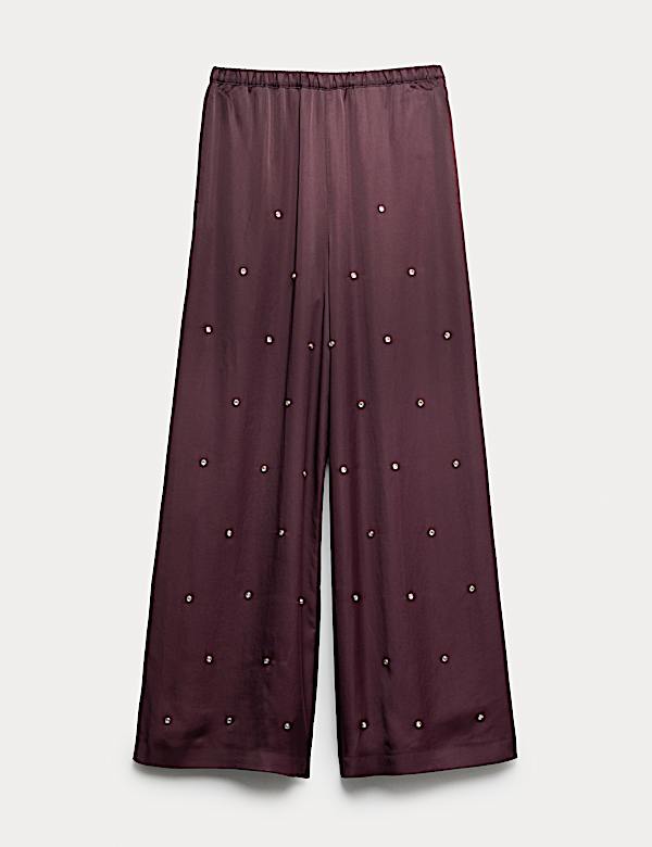 Satin Embellished Relaxed Straight Trousers - GR