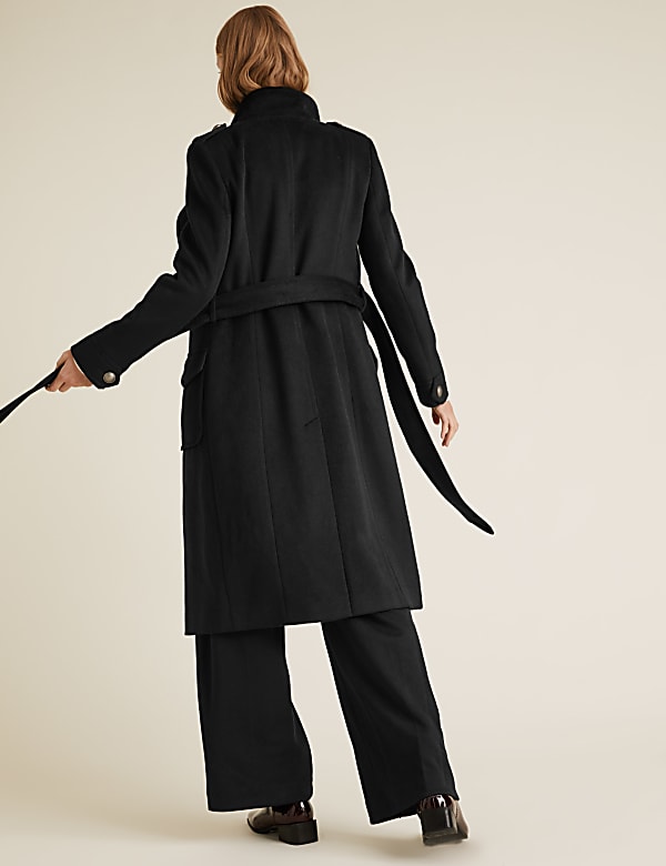 Belted Double Breasted Coat with Wool