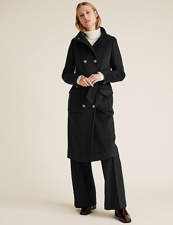 Belted Double Breasted Coat with Wool