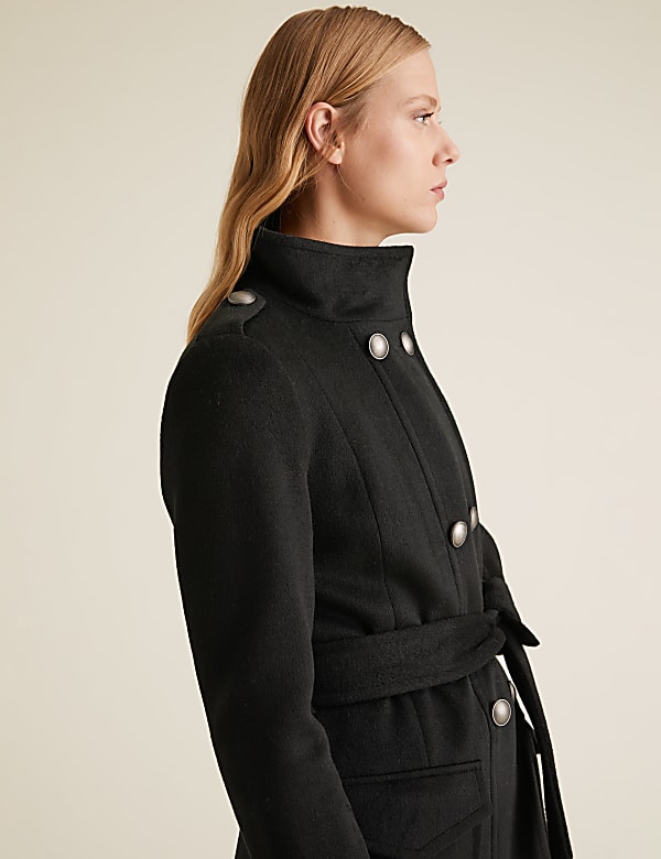 Belted Double Breasted Coat with Wool