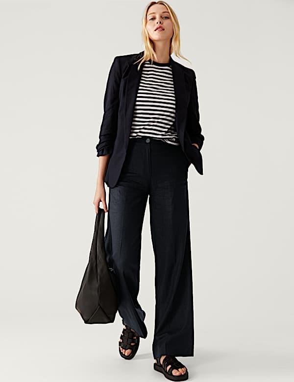 Linen Blend Wide Leg Trousers