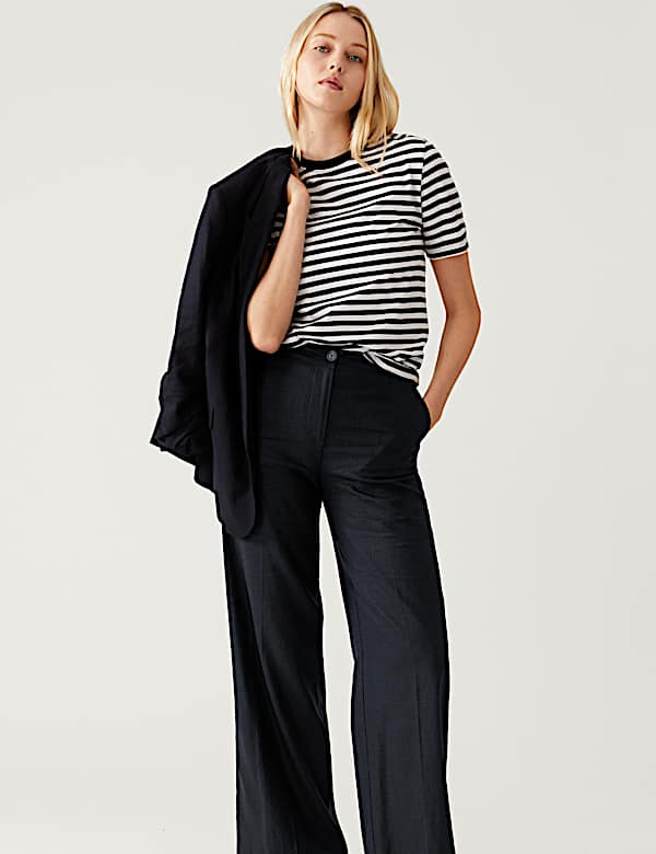 Linen Blend Wide Leg Trousers