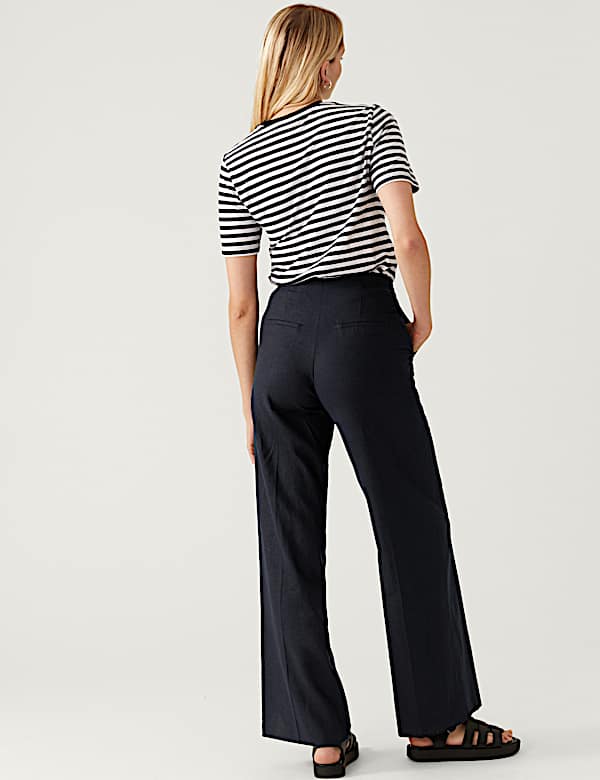 Linen Blend Wide Leg Trousers