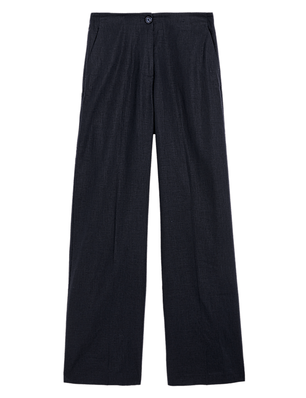Linen Blend Wide Leg Trousers