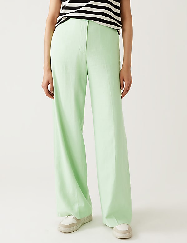 Linen Blend Wide Leg Trousers