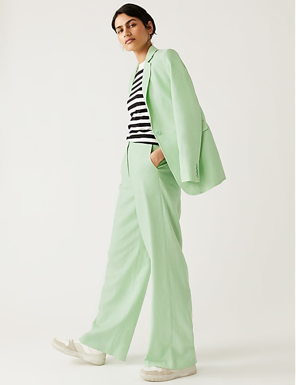 Linen Blend Wide Leg Trousers