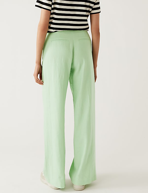 Linen Blend Wide Leg Trousers