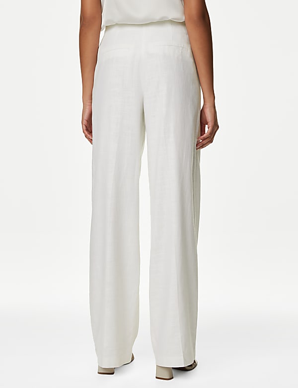 Linen Blend Wide Leg Trousers