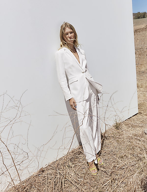 Linen Blend Wide Leg Trousers