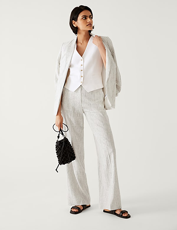 Marks and spencer linen trousers wide leg hot sale