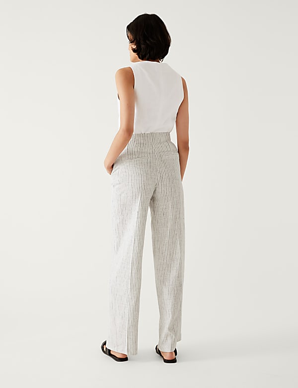 Linen Blend Striped Wide Leg Trousers