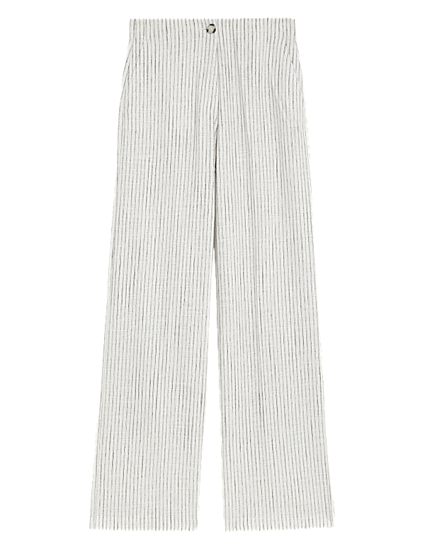 Linen Blend Striped Wide Leg Trousers