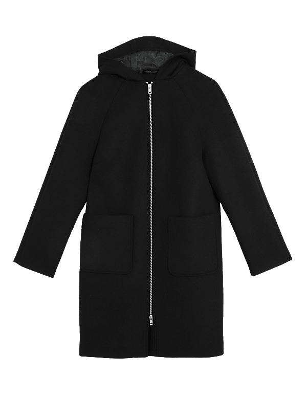 Wool Blend Hooded Coat
