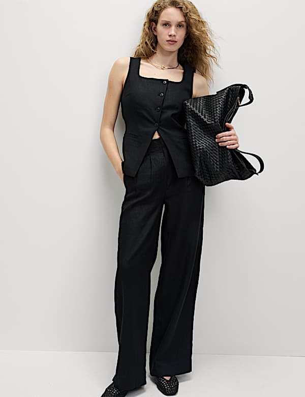 Linen Rich Tailored Twill Square Neck Waistcoat - SE