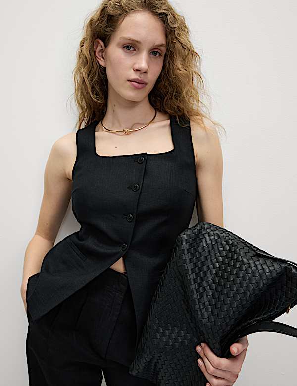 Linen Rich Tailored Twill Square Neck Waistcoat - SE