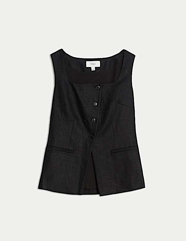 Linen Rich Tailored Twill Square Neck Waistcoat - SE
