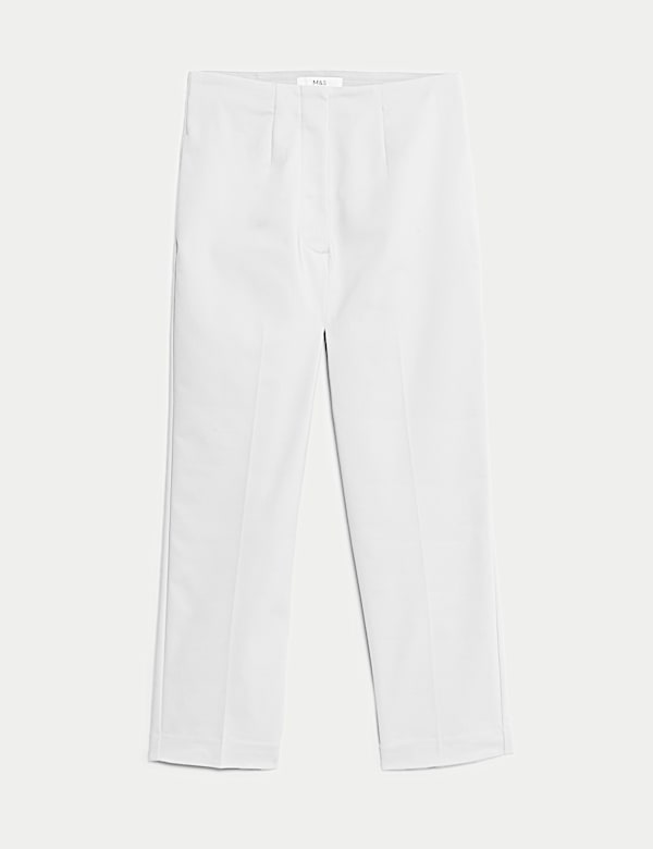 Cotton Blend Slim Fit Cropped Trousers - FR