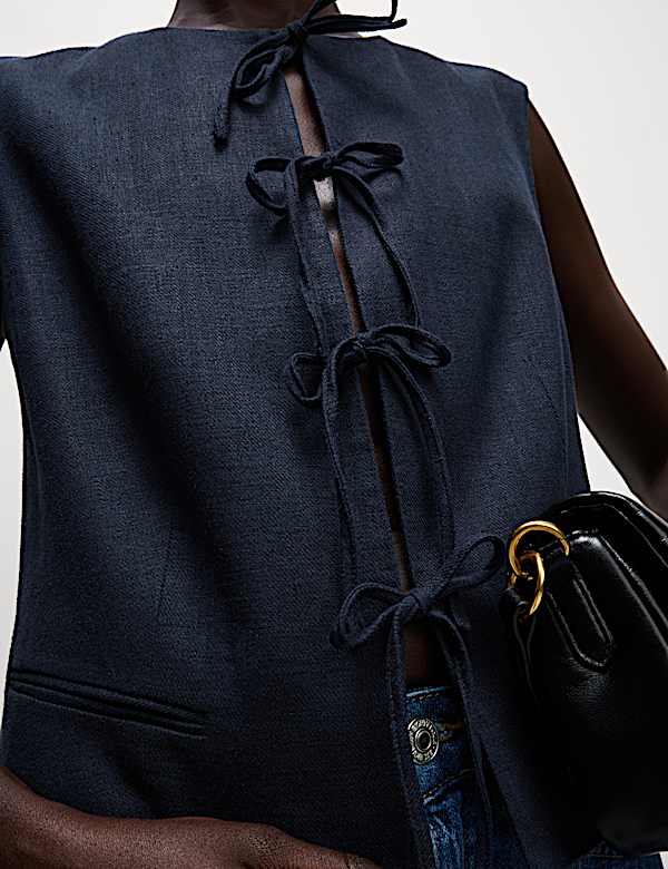 Linen Rich Tie Front Waistcoat