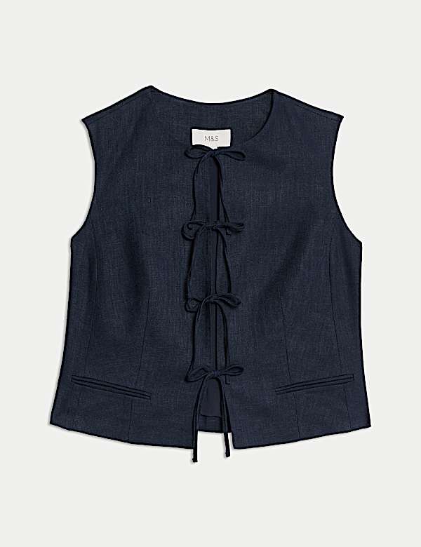 Linen Rich Tie Front Waistcoat - HR
