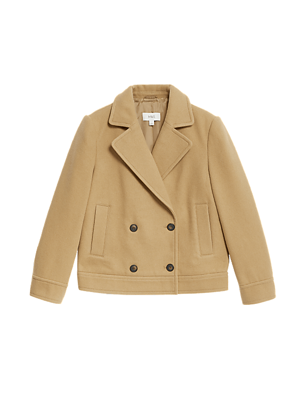 Double Breasted Short Peacoat with Wool