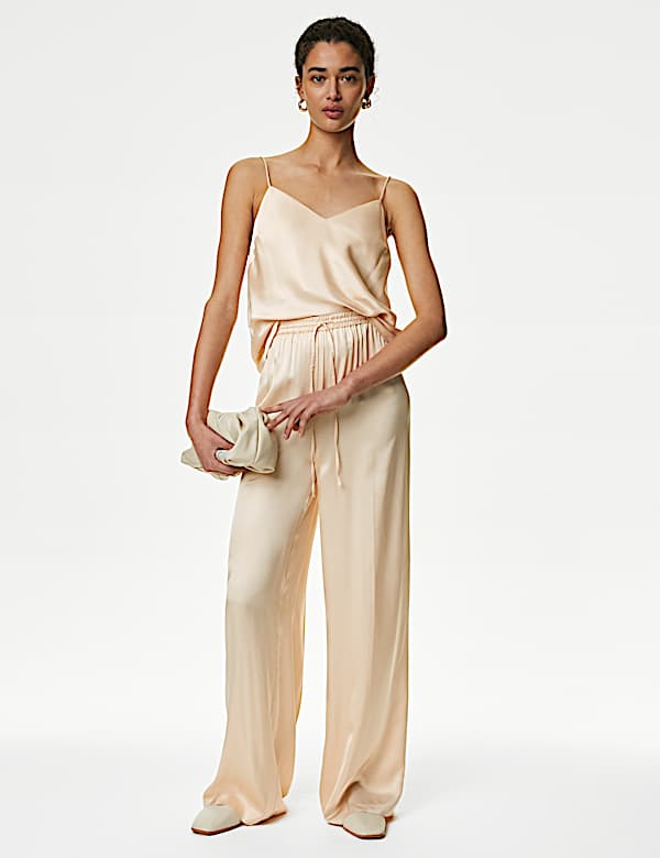 Satin Elasticated Waist Wide Leg Trousers - EE
