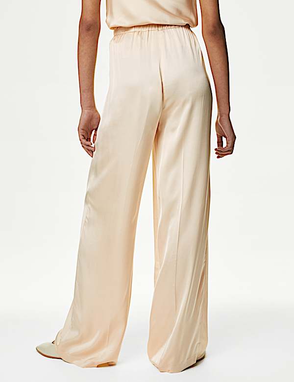 Satin Elasticated Waist Wide Leg Trousers - EE