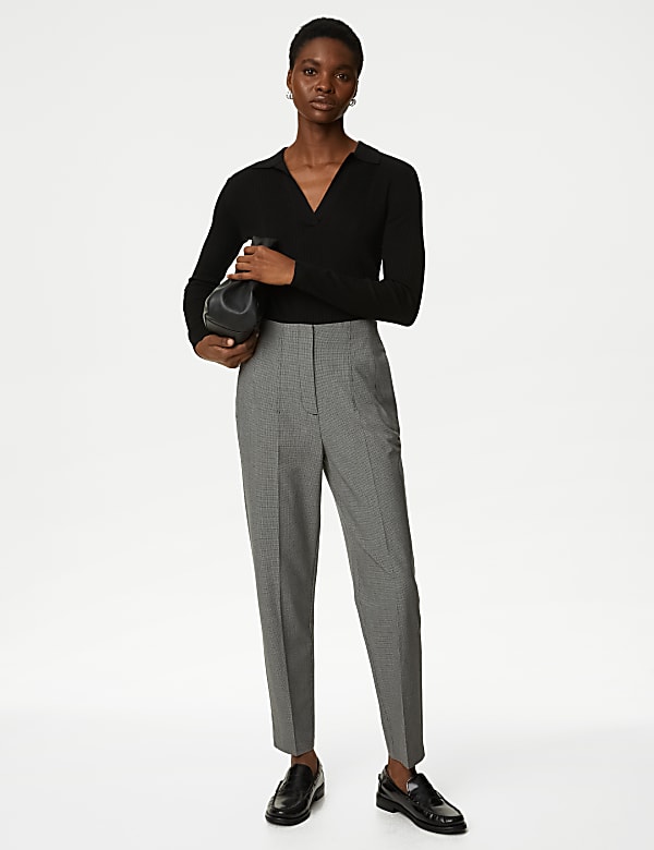 Buy Checked Tapered Ankle Grazer Trousers at Marks Spencer