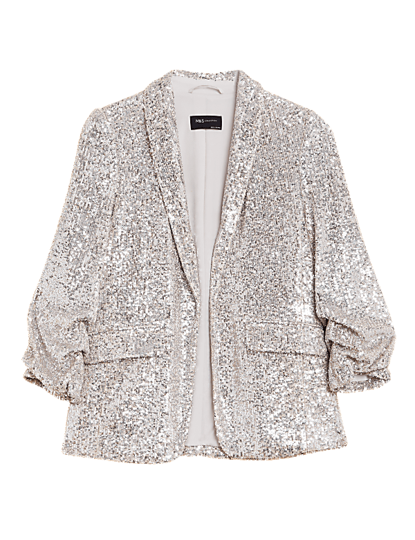 Relaxed Sequin Ruched Sleeve Blazer
