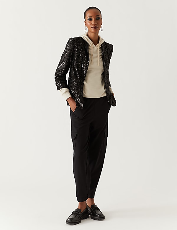 Relaxed Sequin Ruched Sleeve Blazer
