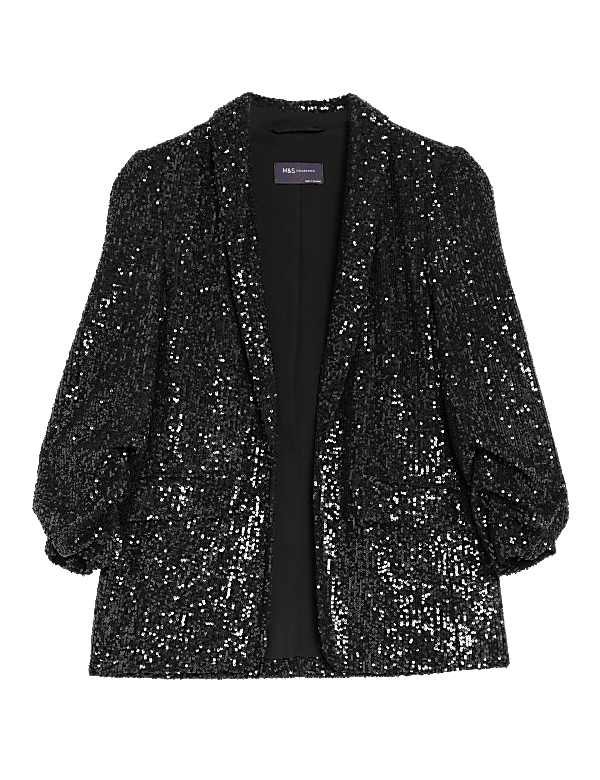 Relaxed Sequin Ruched Sleeve Blazer