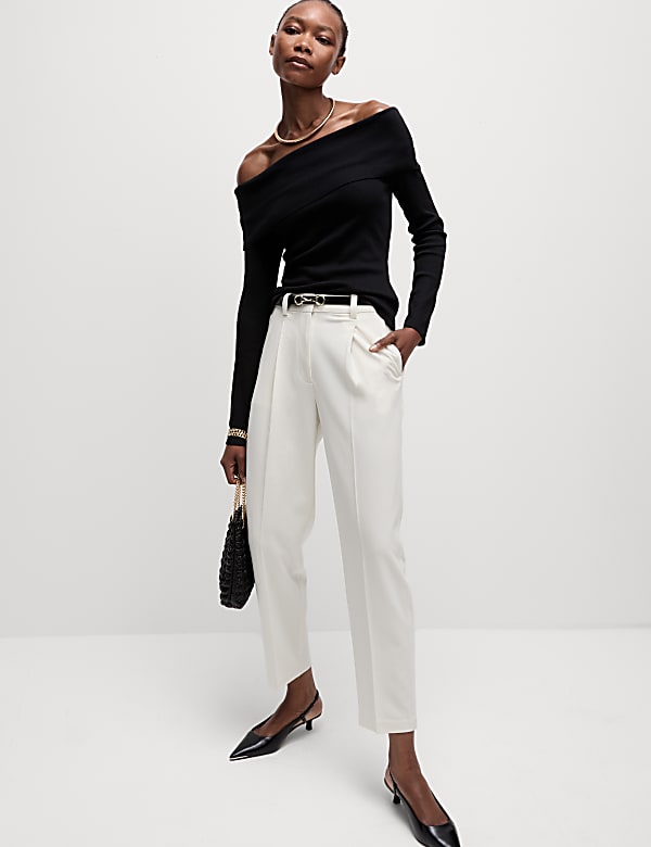 Pleat Front Tapered Ankle Grazer Trousers