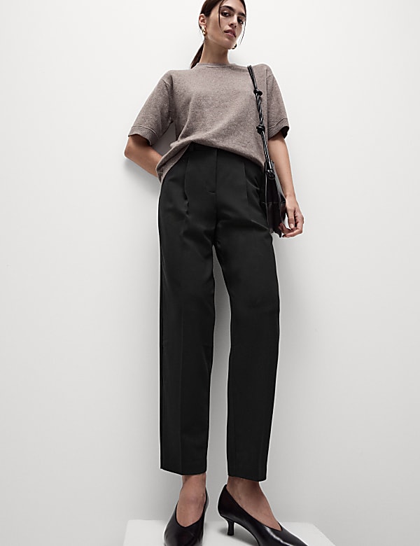 Pleat Front Tapered Ankle Grazer Trousers