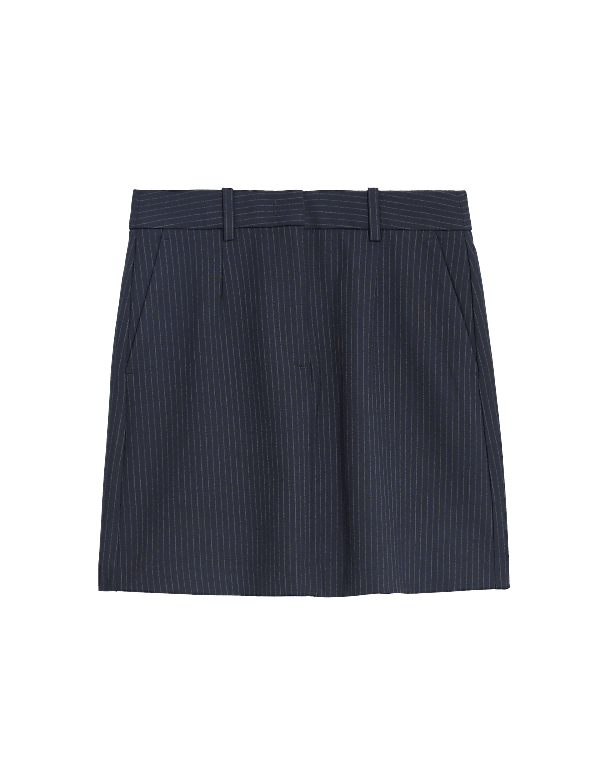 Pinstriped Mini A-Line Tailored Skirt