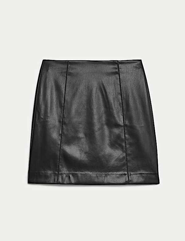 Minijupe coupe &eacute;vas&eacute;e en similicuir &agrave; d&eacute;tail couture - FR