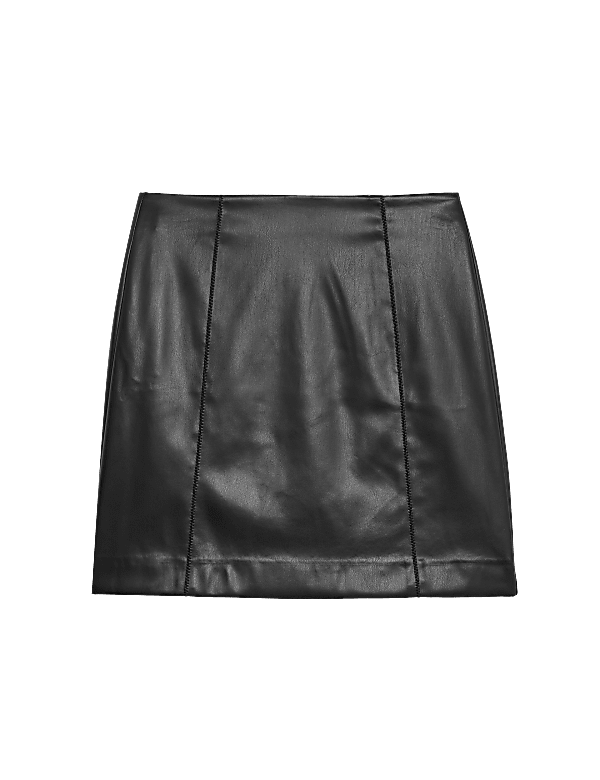 Leather Look Seam Detail Mini A-Line Skirt