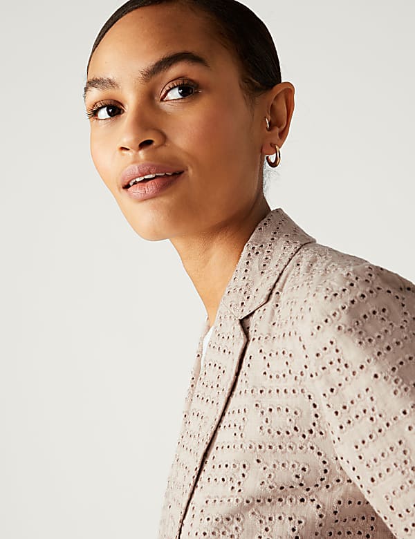Linen Blend Tailored Broderie Blazer